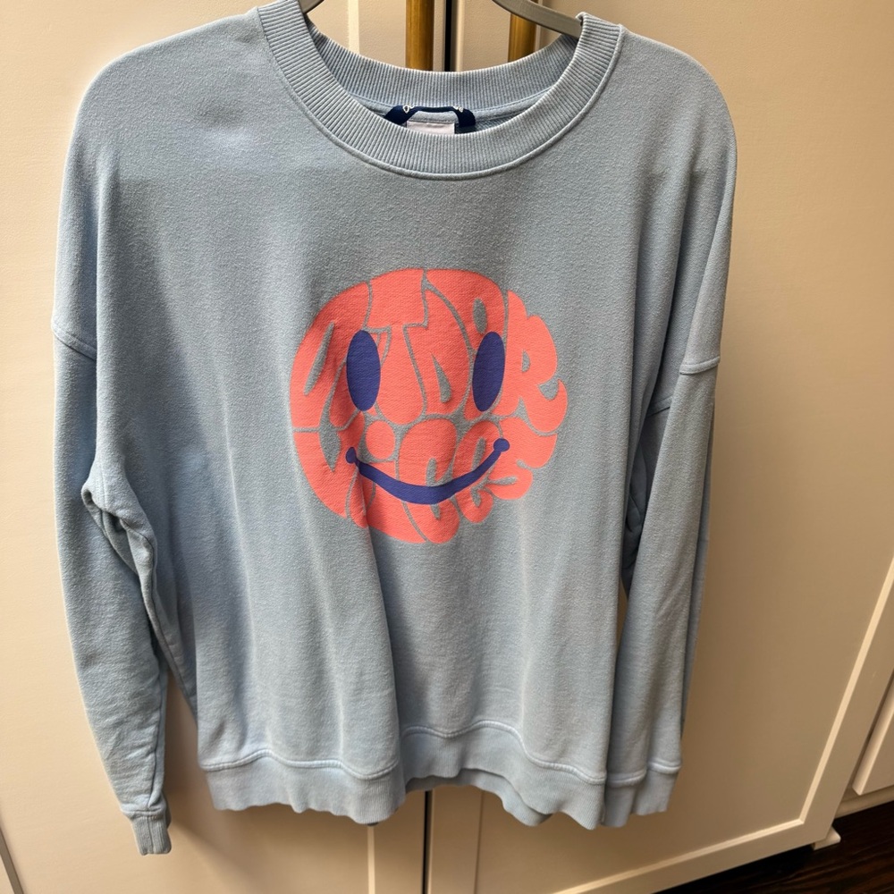 Outdoor Voices Light Blue Sweatshirt with Pink Design